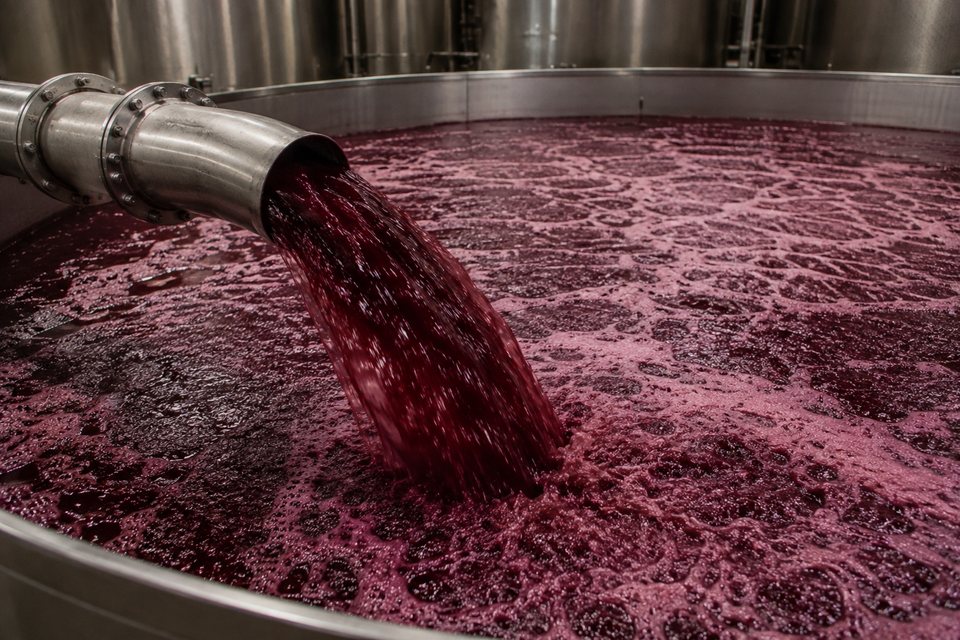 Pump-over: wine falling onto the cap in the tank