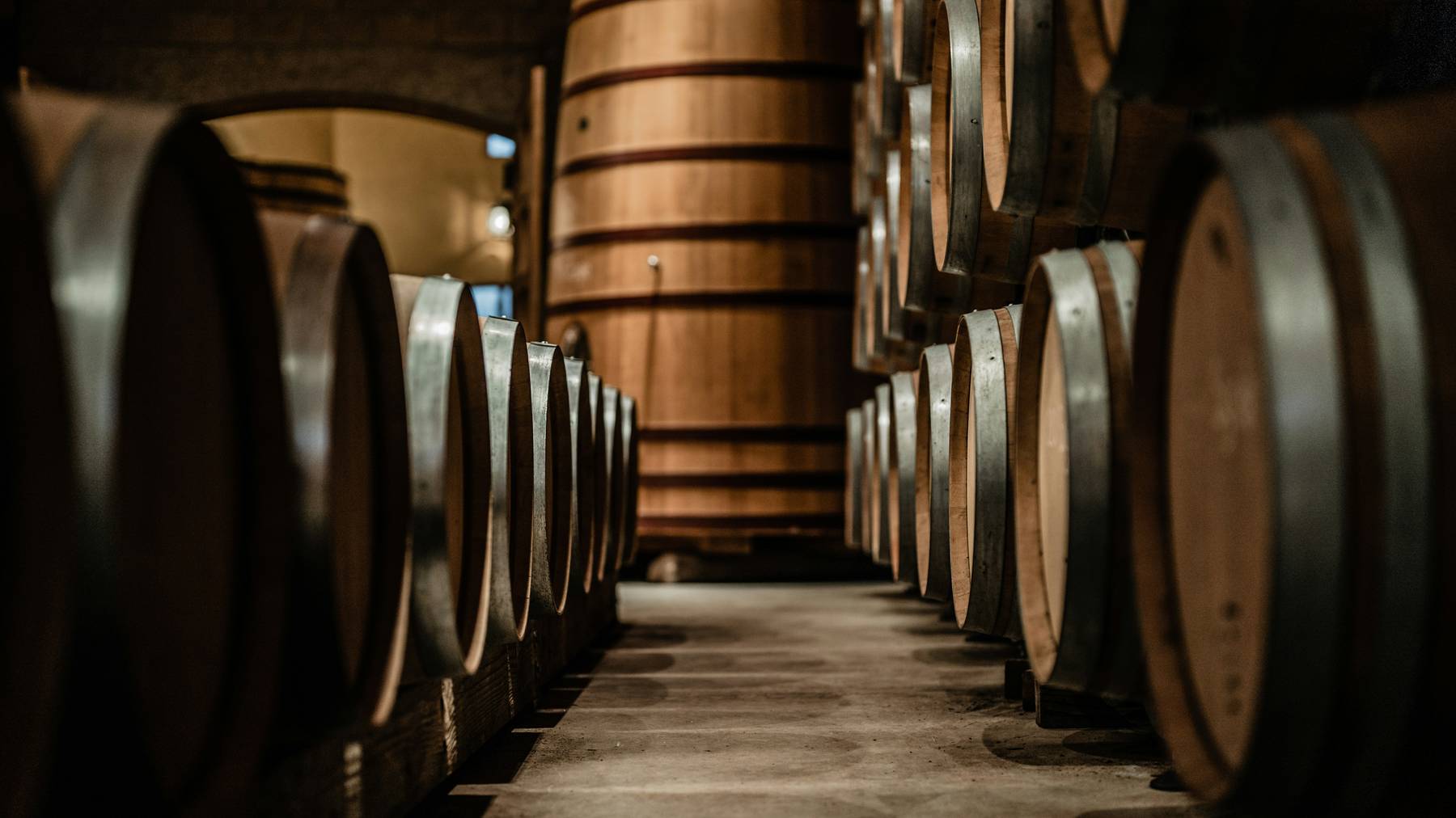 The winery’s barrel room